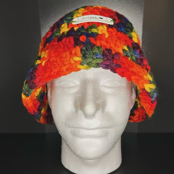 Accessories - Rainbow Crochet Bucket Hat Beanie - Handmade - Unisex
